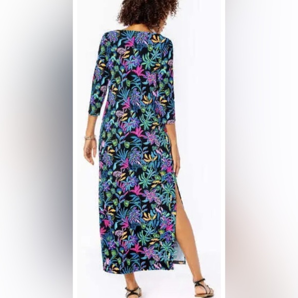 NEW Lilly Pulitzer Seralina Upf 50 Maxi Dress - Onyx Paradise Glow XL  🦄🤩 - Picture 2 of 10